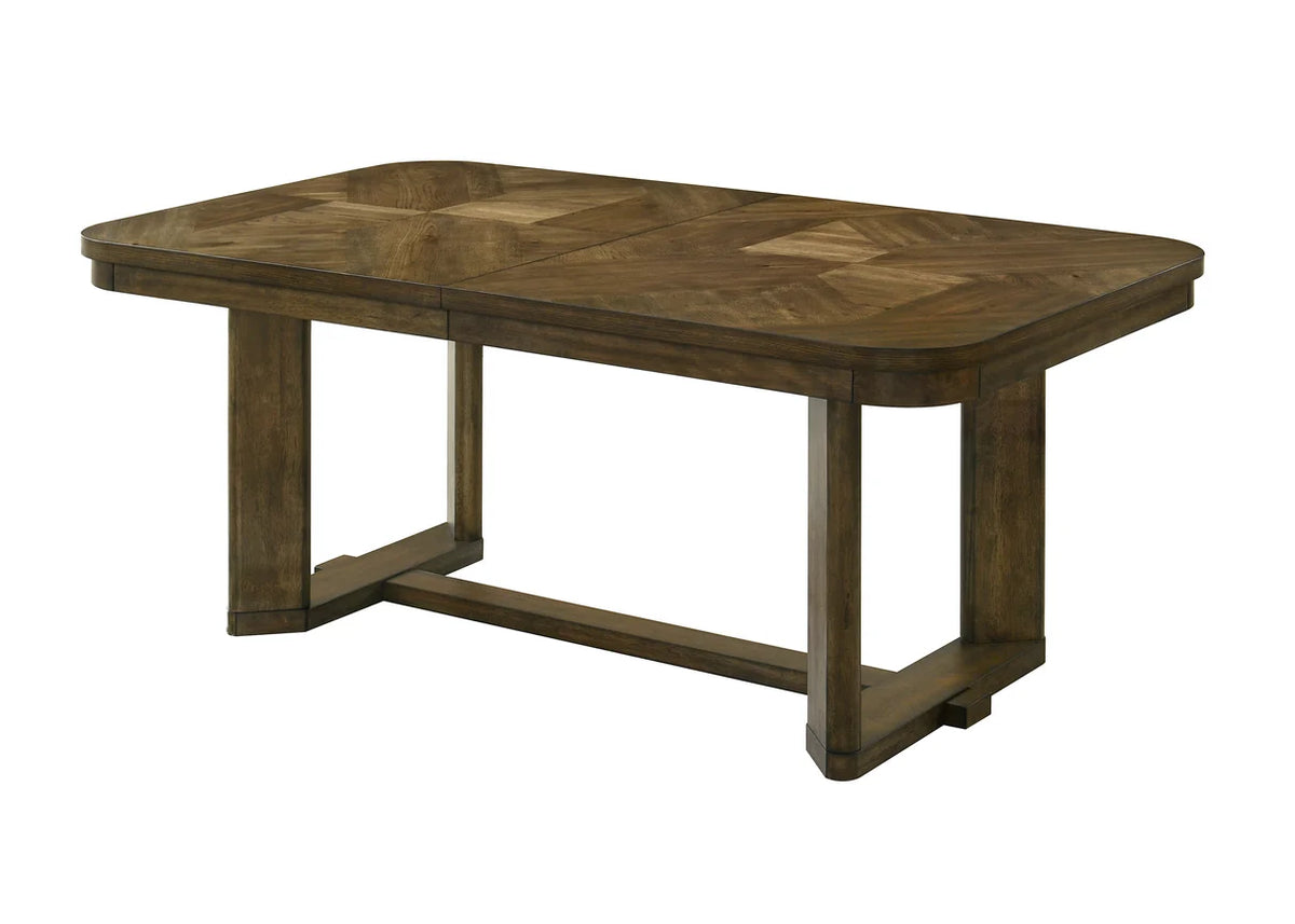 Broadmoor Wood-Tone Trestle Dining Set with Upholstered Chairs & Bench