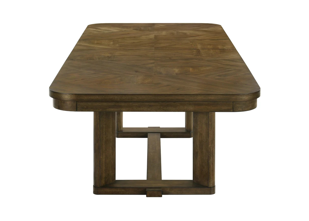 Broadmoor Wood-Tone Trestle Dining Set with Upholstered Chairs & Bench