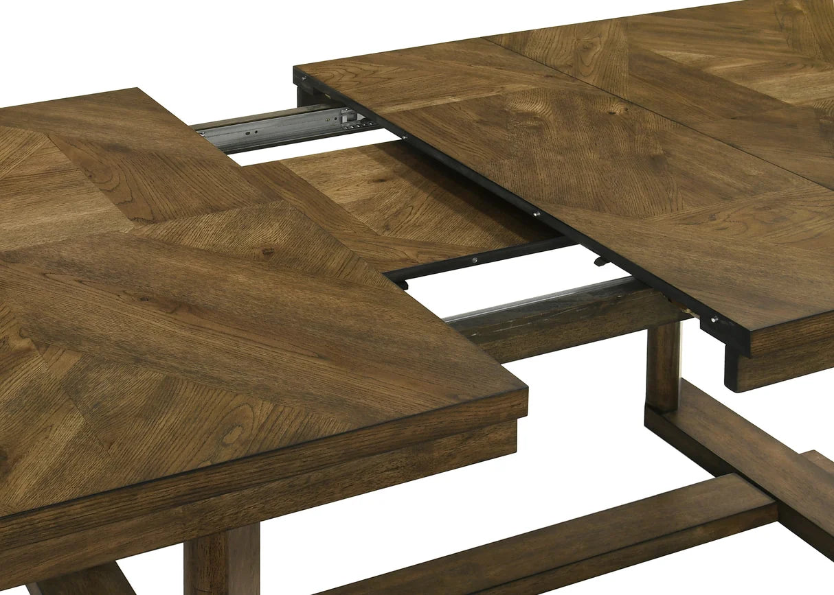 Broadmoor Wood-Tone Trestle Dining Set with Upholstered Chairs & Bench