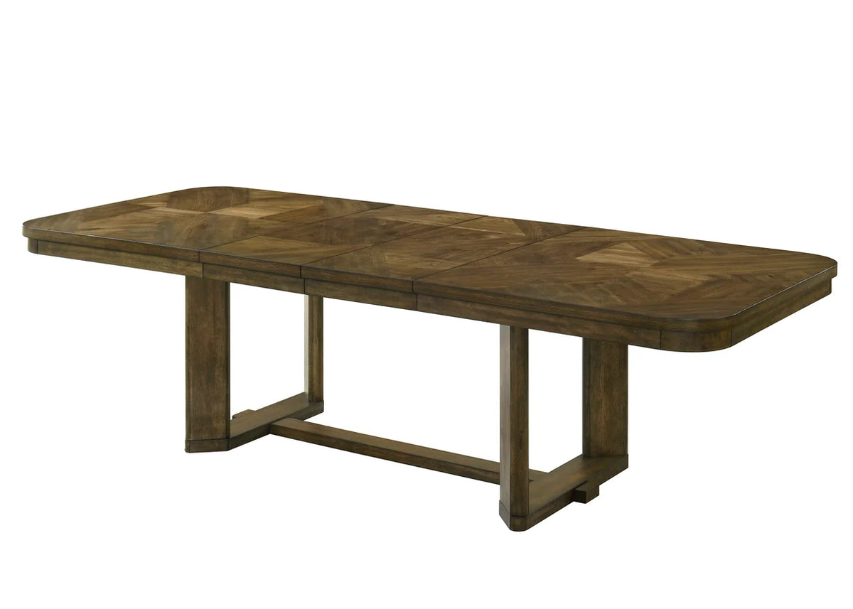 Broadmoor Wood-Tone Trestle Dining Set with Upholstered Chairs & Bench