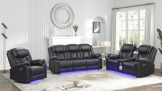 Challenge LED Power Reclining Sofa Set with Bluetooth & USB