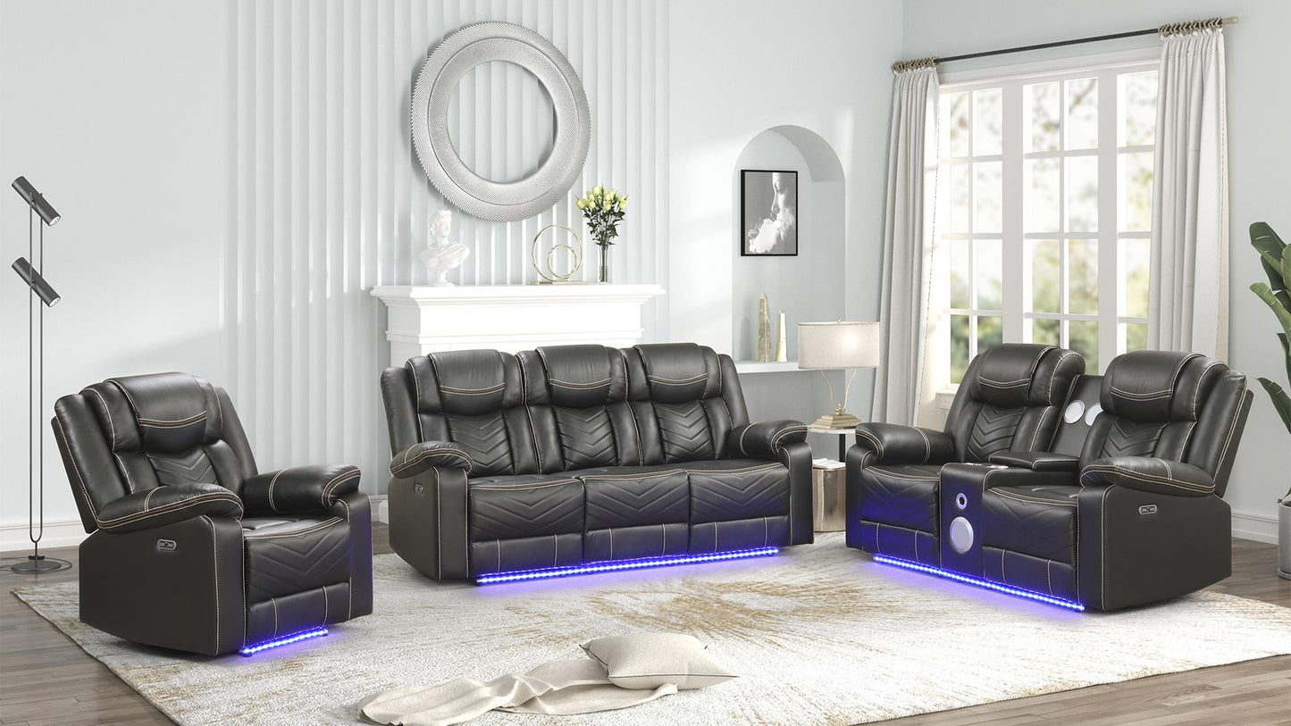 Challenge LED Power Reclining Sofa Set with Bluetooth & USB