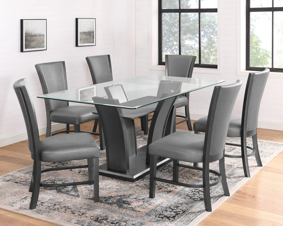Camelia Dining Set with Glass Top, Upholstered Chairs & Bench | Modern Contemporary Dining Collection