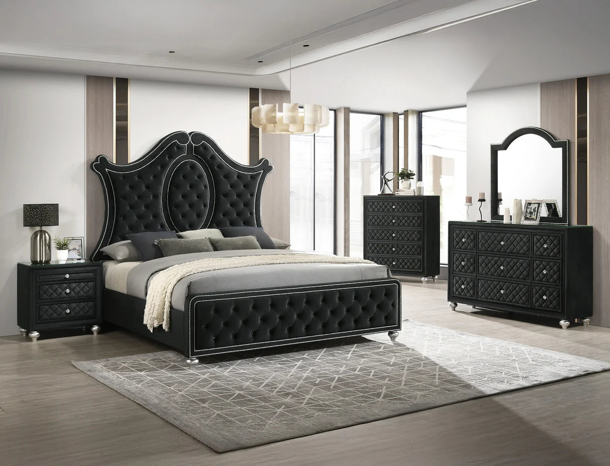Cameo Upholstered Tufted Bed with Elegant Arched Headboard