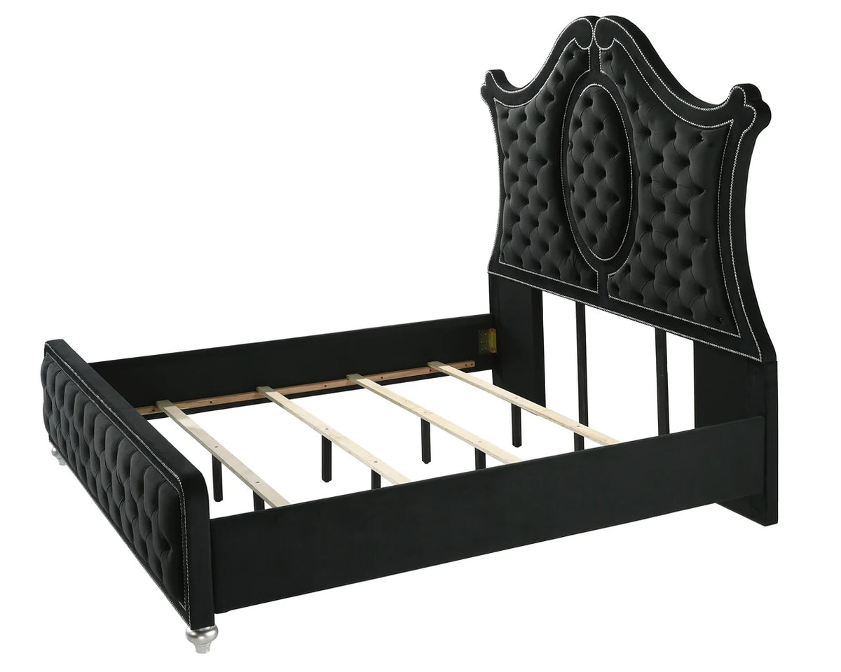 Cameo Upholstered Tufted Bed with Elegant Arched Headboard