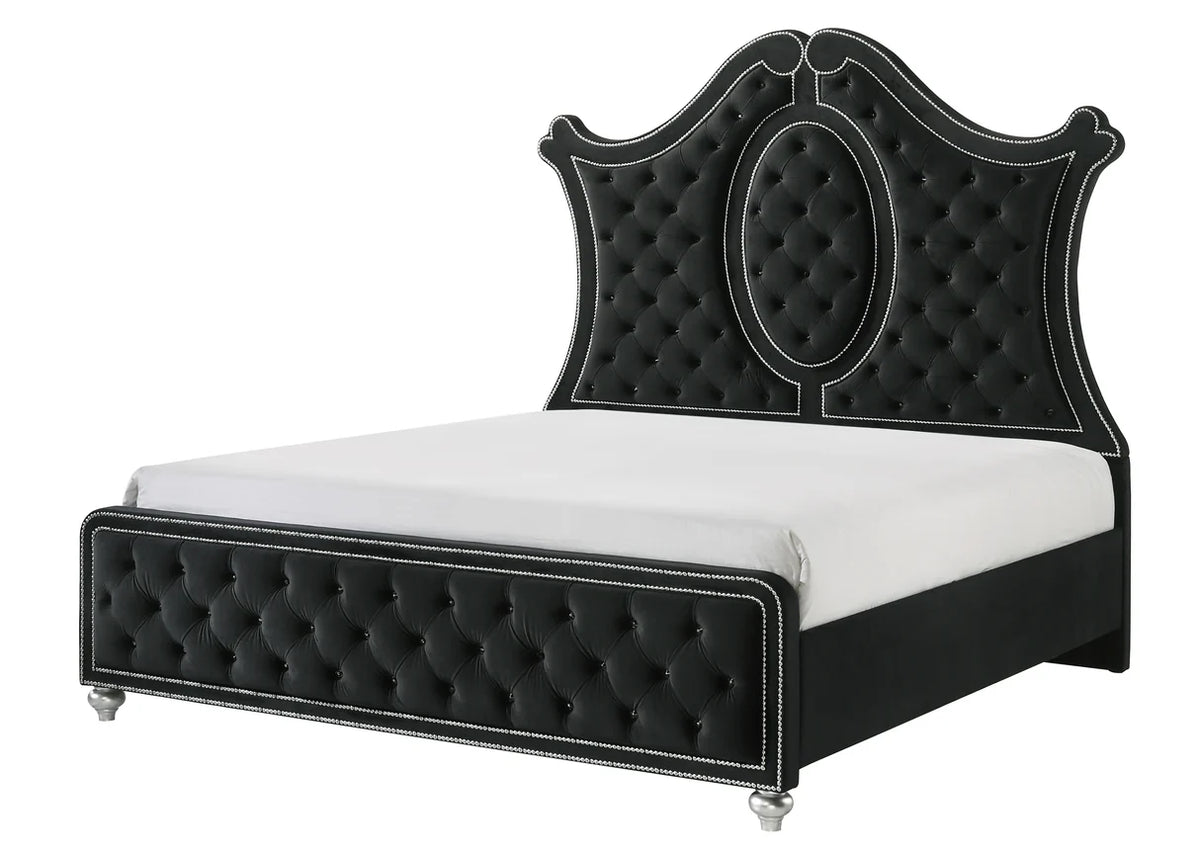 Cameo Upholstered Tufted Bed with Elegant Arched Headboard
