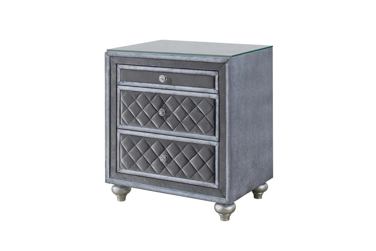 Cameo Upholstered Tufted Nightstand with Crystal-Style Accents