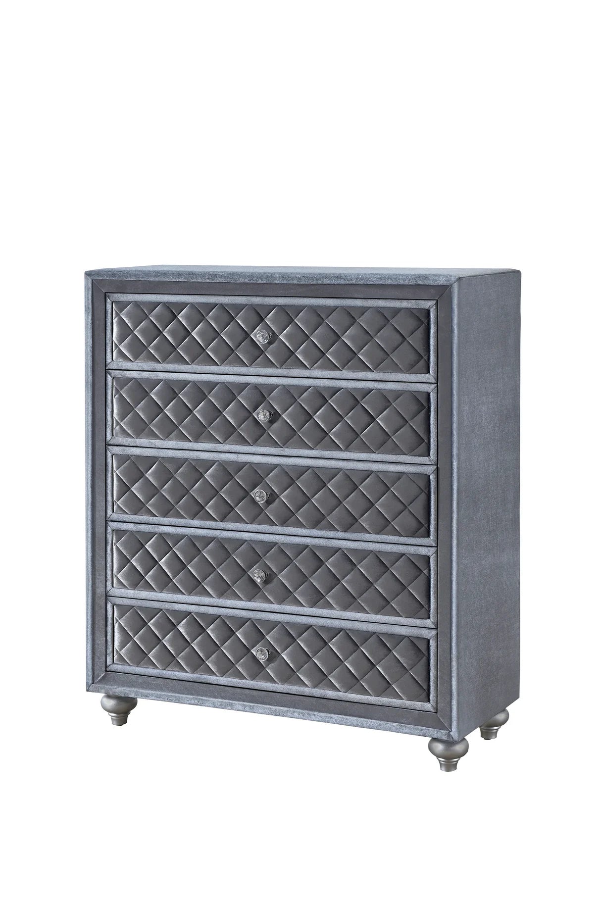 Cameo Tufted 5-Drawer Chest in Gray