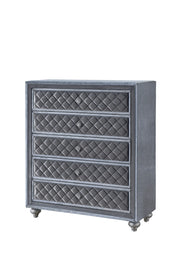 Cameo Tufted 5-Drawer Chest in Gray