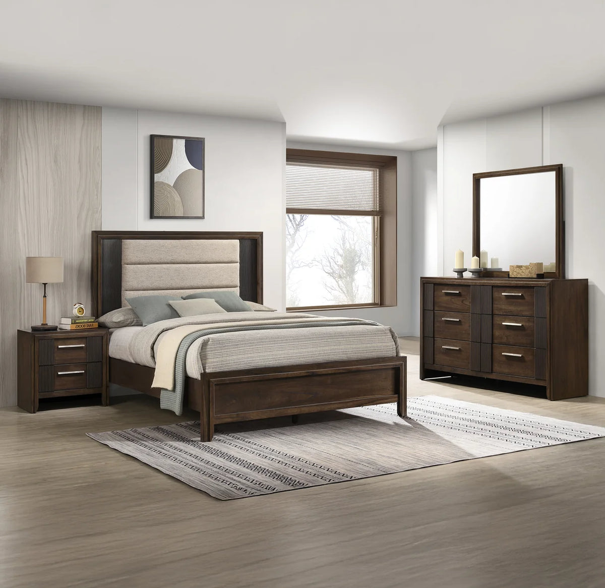Carlton Upholstered Panel Bed with Channel-Tufted Headboard