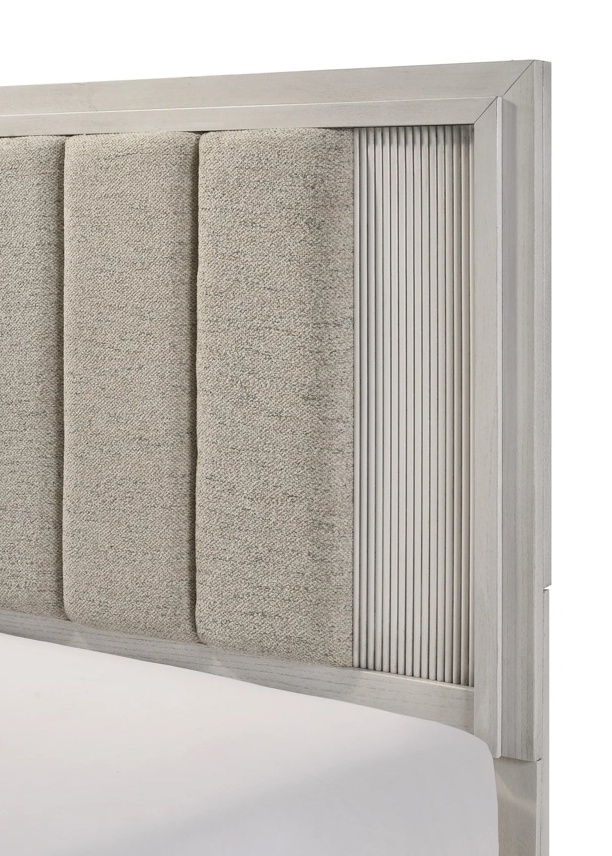Carlton Upholstered Panel Bed in White Mist Finish