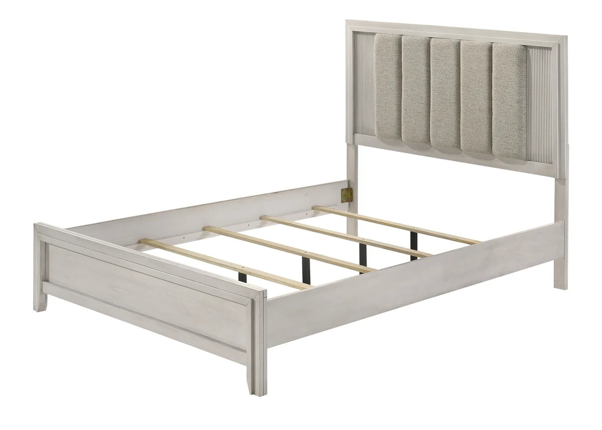 Carlton Upholstered Panel Bed in White Mist Finish
