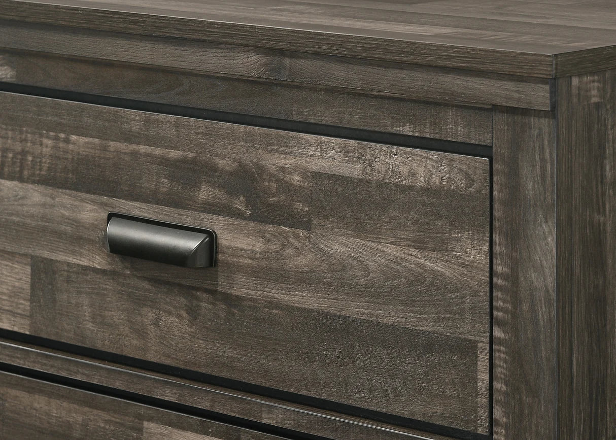 Carter Rustic Weathered Wood-Look Bedroom Set with LED Headboard Lights