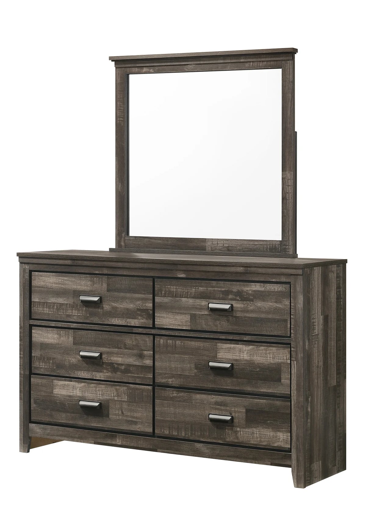 Carter Rustic Weathered Wood-Look Bedroom Set with LED Headboard Lights
