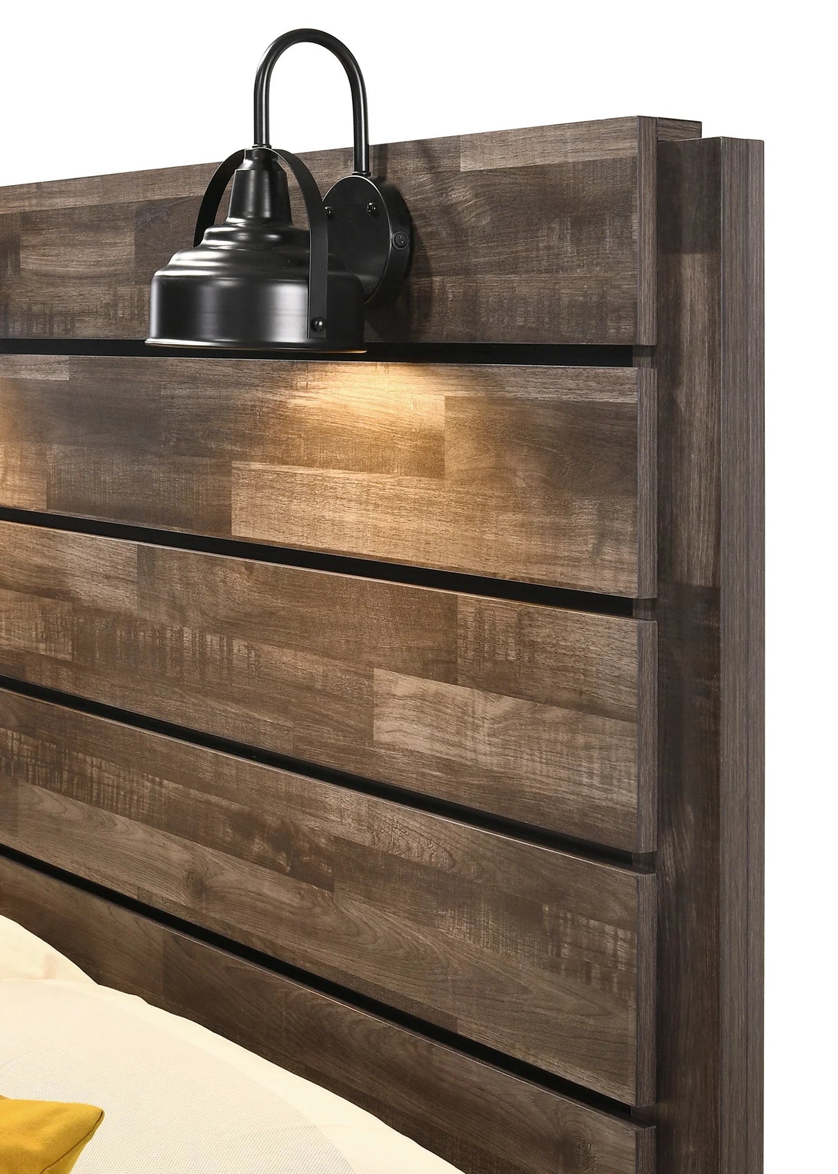 Carter Rustic Plank Platform Bed with Headboard Lamps