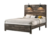 Carter Rustic Plank Platform Bed with Headboard Lamps
