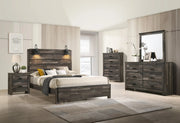 Carter Rustic Weathered Wood-Look Bedroom Set with LED Headboard Lights