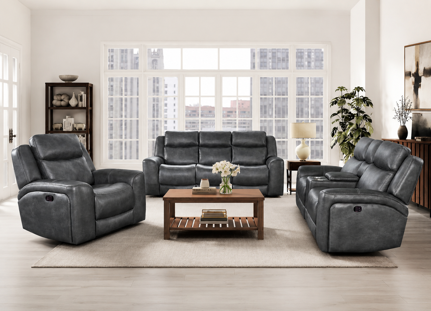 Montana Slate Reclining Sofa and Console Loveseat Set with Drop-Down Table