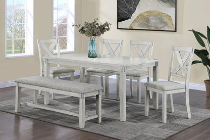 Clara Driftwood Dining Set with X-Back Chairs & Bench | Farmhouse Dining Collection