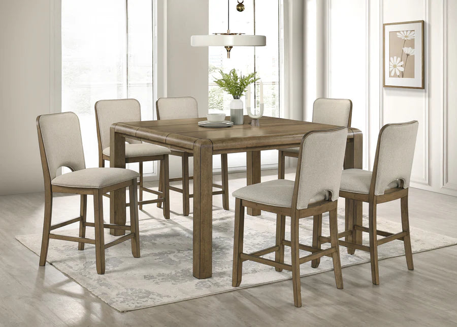 Dining room with wooden table and chairs on a rug