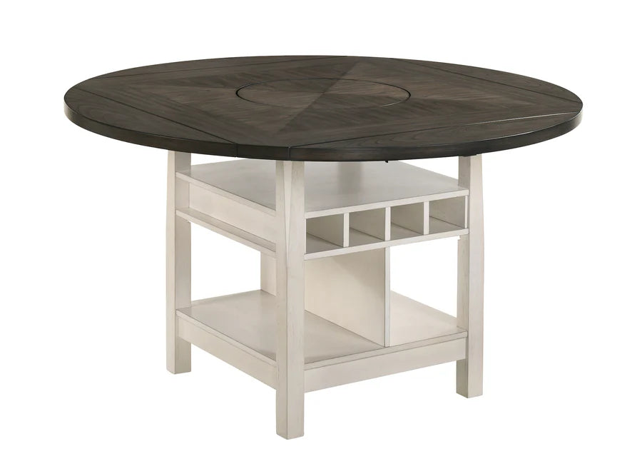Conner Chalk Grey Counter Height Dining Set with Drop Leaves & Lazy Susan | Two-Tone Dining Collection