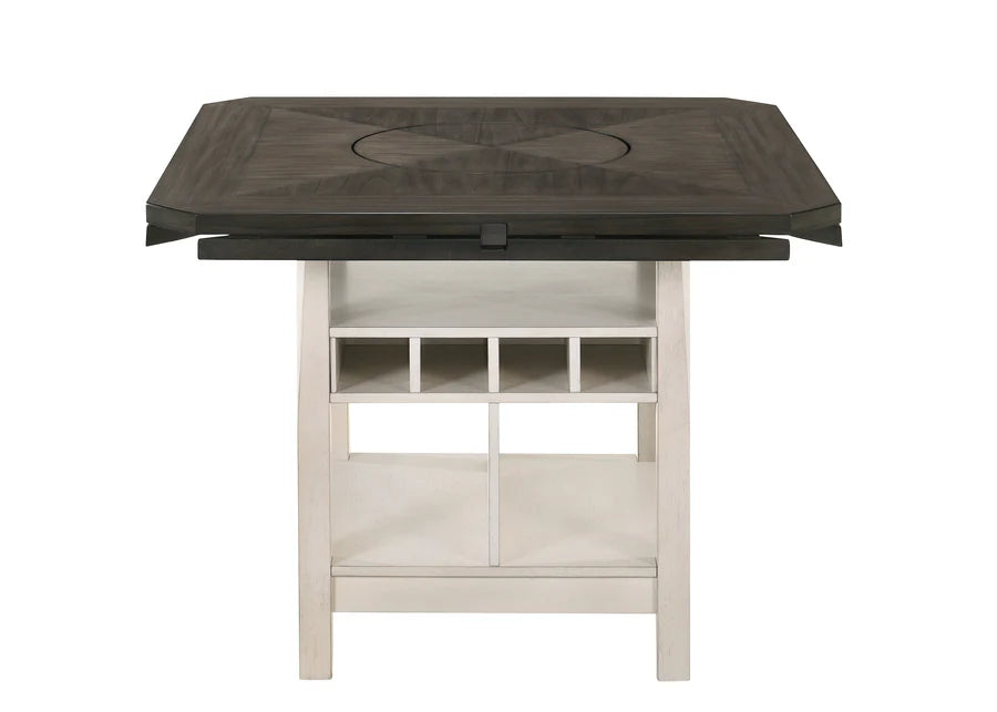 Conner Chalk Grey Counter Height Dining Set with Drop Leaves & Lazy Susan | Two-Tone Dining Collection