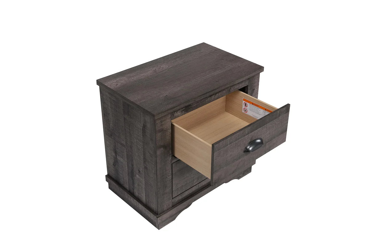 Coralee Grey Wood-Look 2-Drawer Nightstand