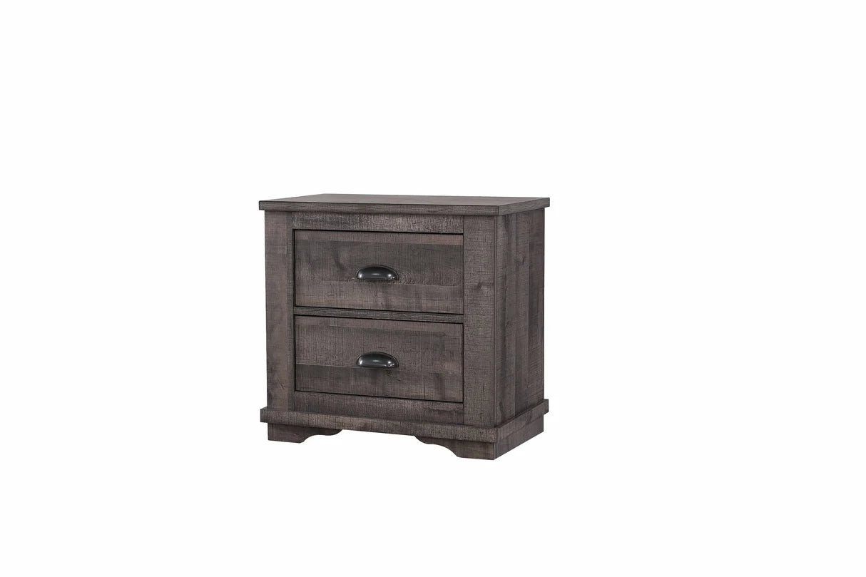 Coralee Grey Wood-Look 2-Drawer Nightstand