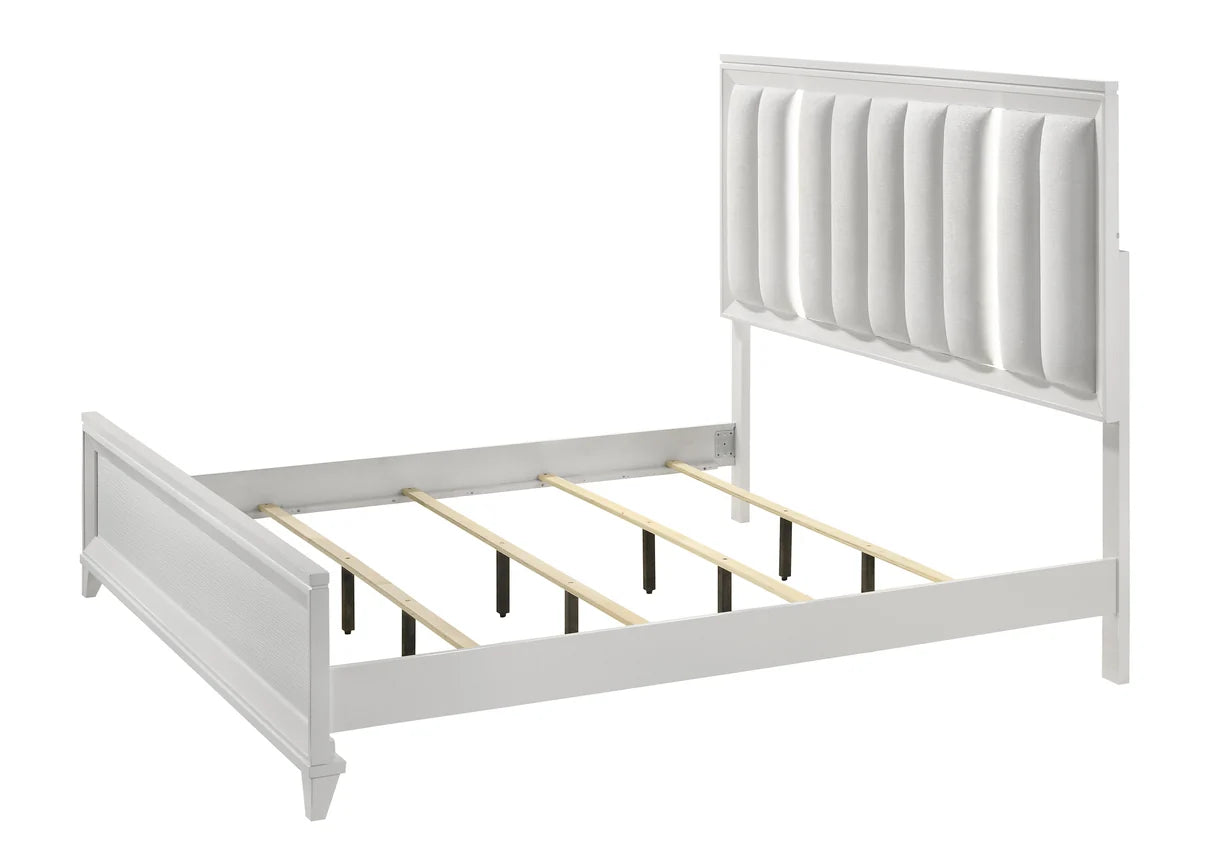 Cressida White Upholstered Bedroom Set with LED Headboard