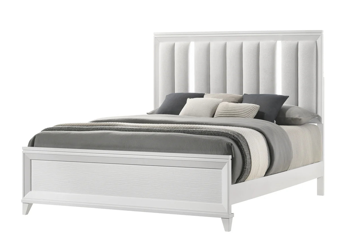 Cressida White Upholstered Bedroom Set with LED Headboard