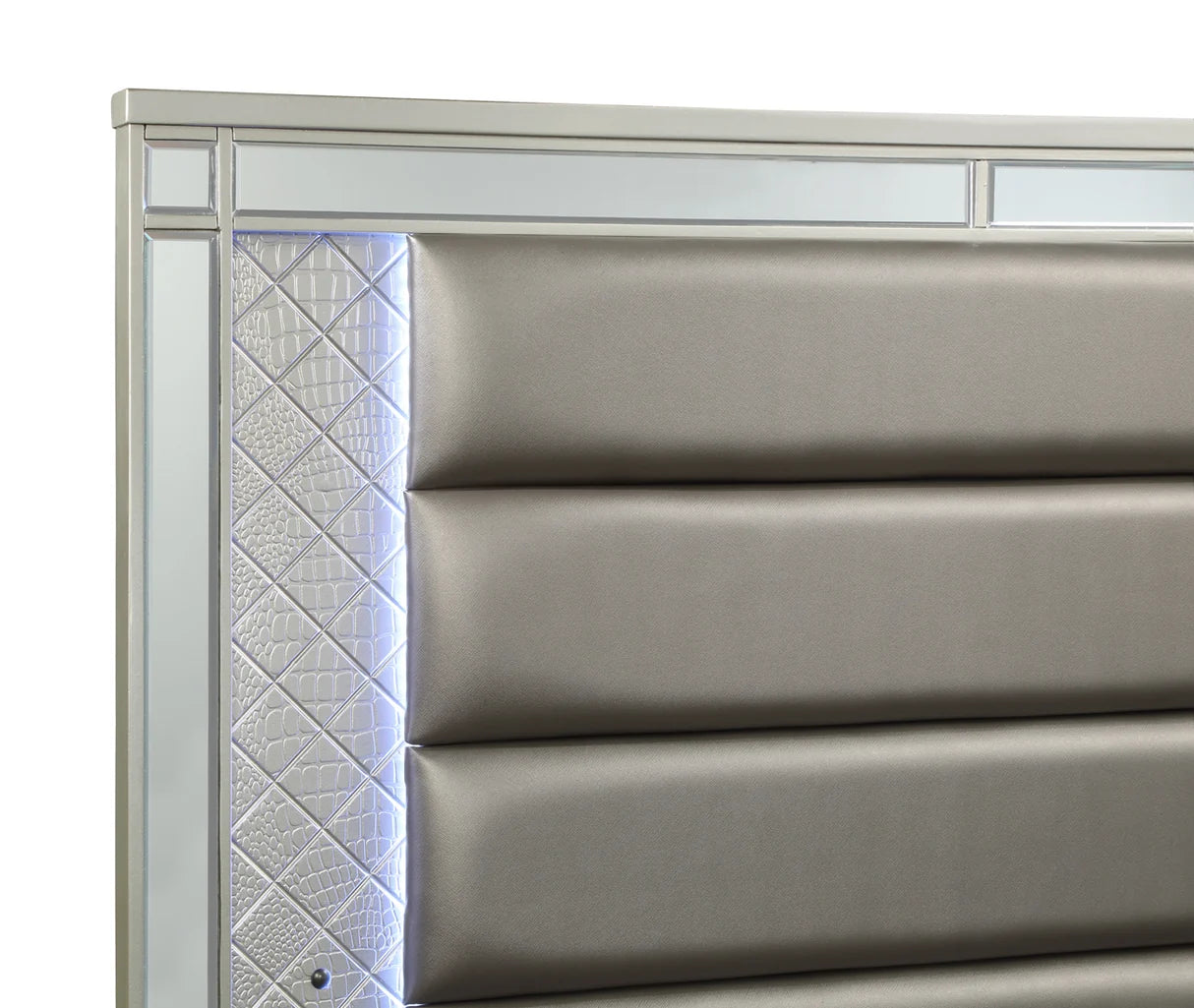 Cristian Upholstered Bed with Mirrored Trim and Channel-Tufted Headboard