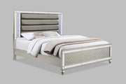Cristian Upholstered Bed with Mirrored Trim and Channel-Tufted Headboard