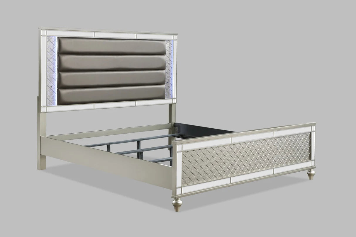 Cristian Upholstered Bed with Mirrored Trim and Channel-Tufted Headboard