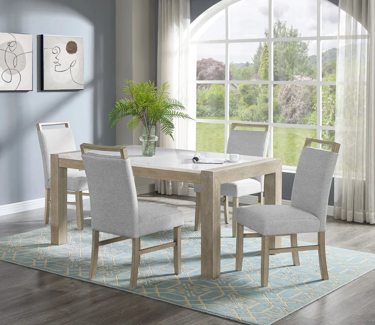 Hazel Dining Set with Upholstered Chairs and Bench