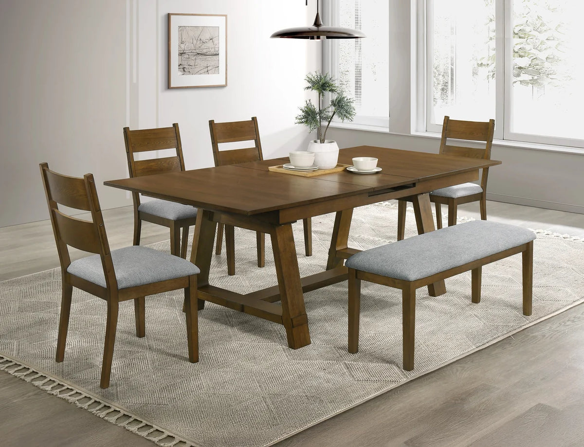 Everly Trestle Dining Set with Upholstered Chairs & Bench