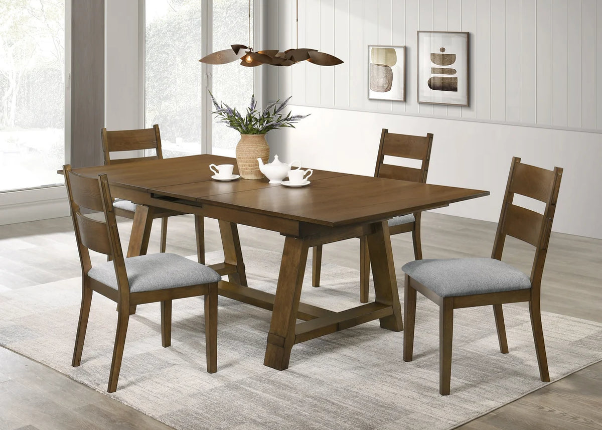 Everly Trestle Dining Set with Upholstered Chairs & Bench