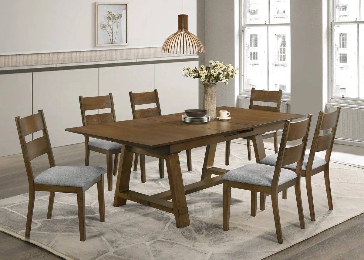 Everly Trestle Dining Set with Upholstered Chairs & Bench