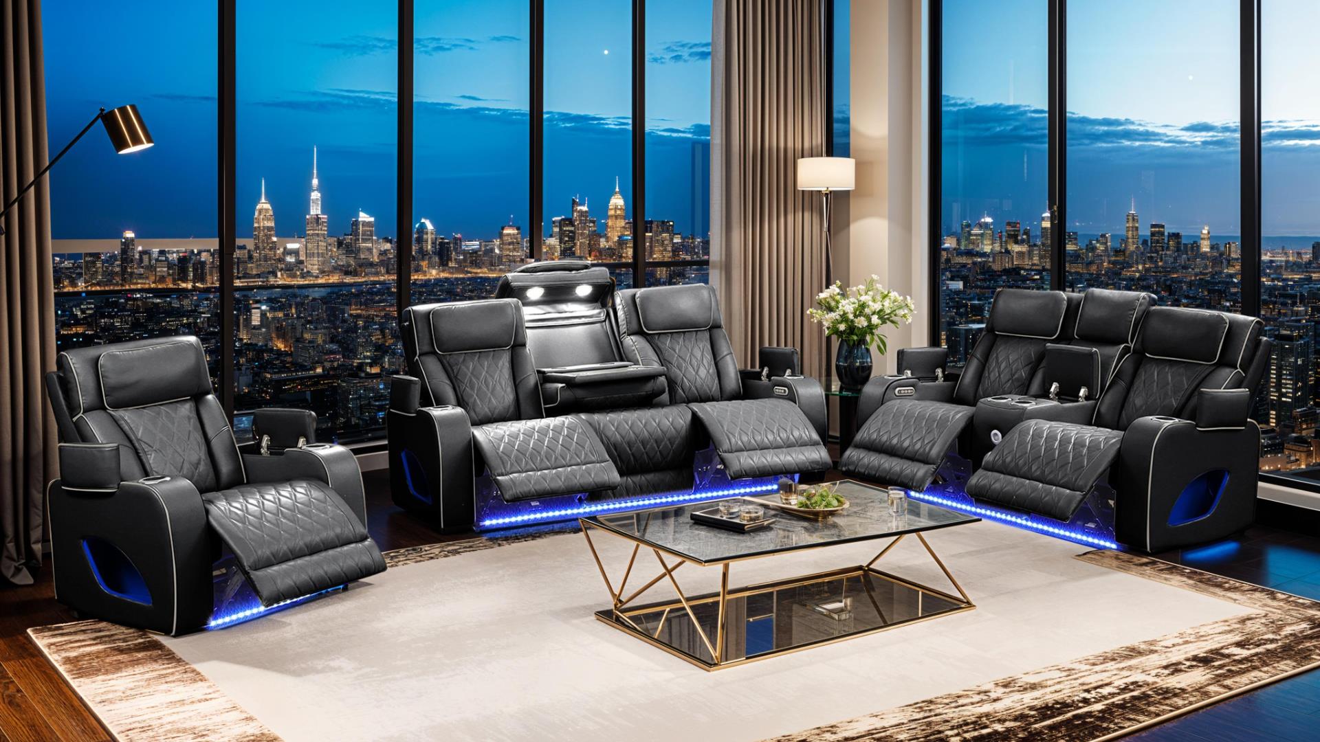 Fortuner Power Reclining Sofa Set with Surround Sound, Massage & LED Lighting