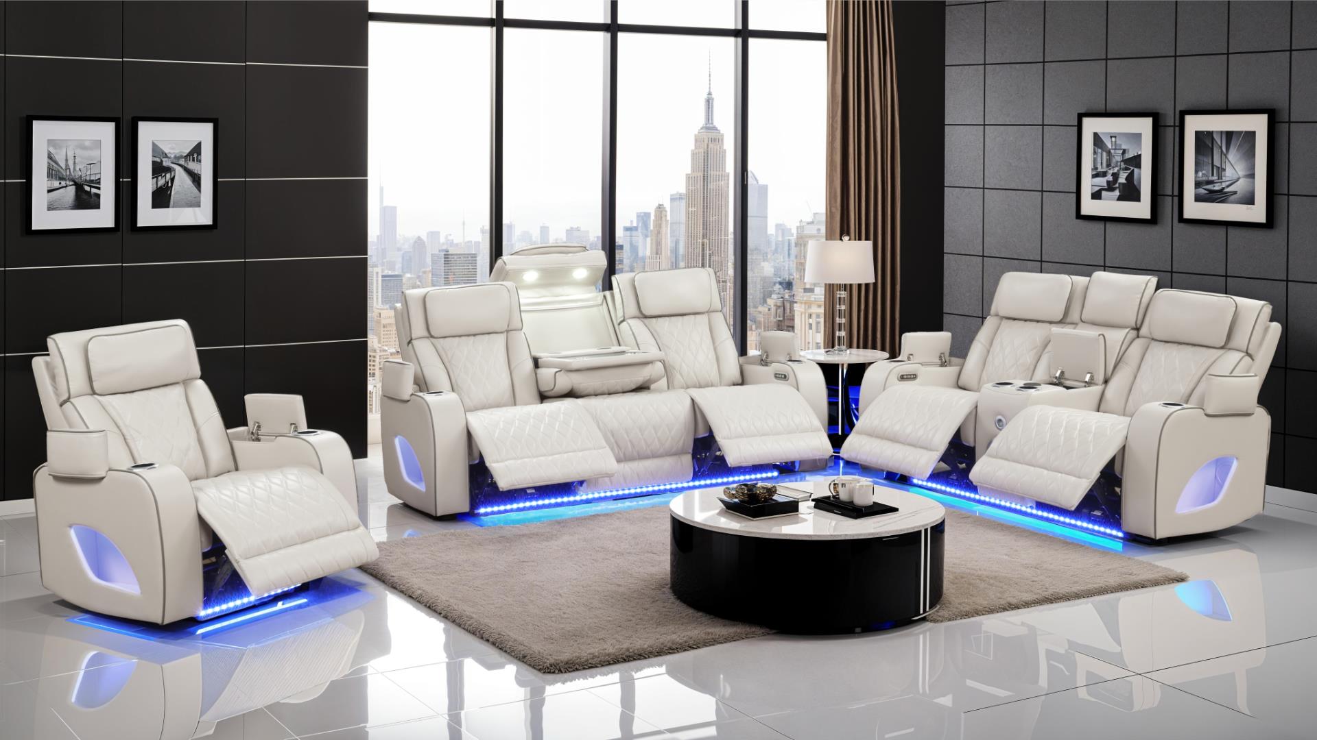 Fortuner Power Reclining Sofa Set with Surround Sound, Massage & LED Lighting