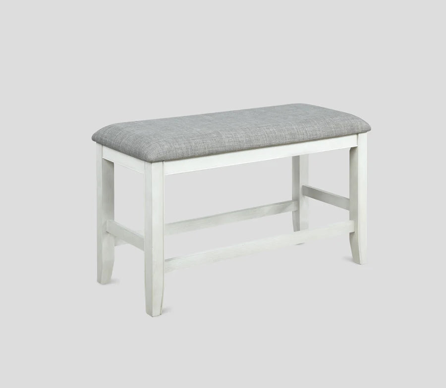 Fulton Chalk Grey Counter Height Dining Set with Lazy Susan, Chairs & Bench | Modern Farmhouse Style