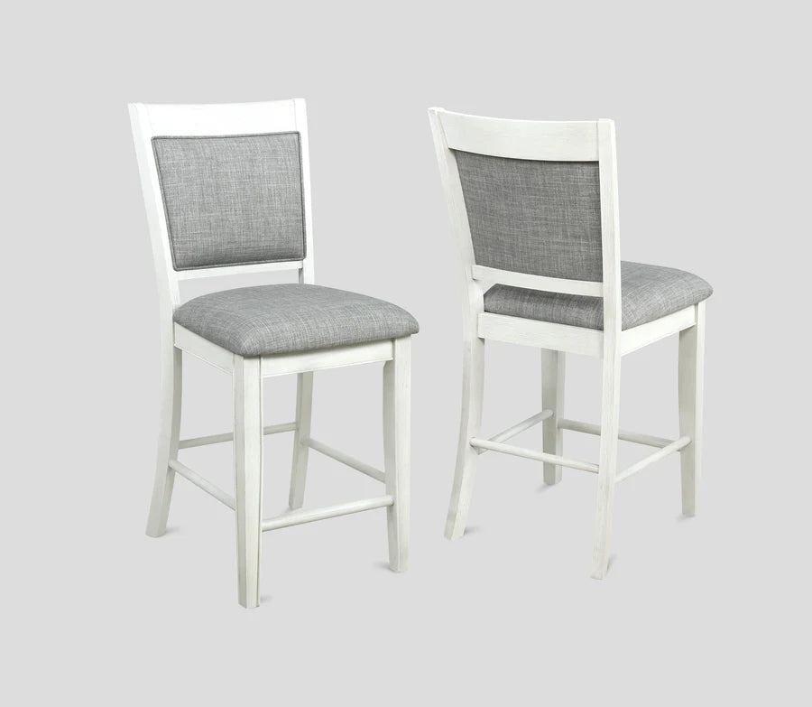 Fulton Chalk Grey Counter Height Dining Set with Lazy Susan, Chairs & Bench | Modern Farmhouse Style