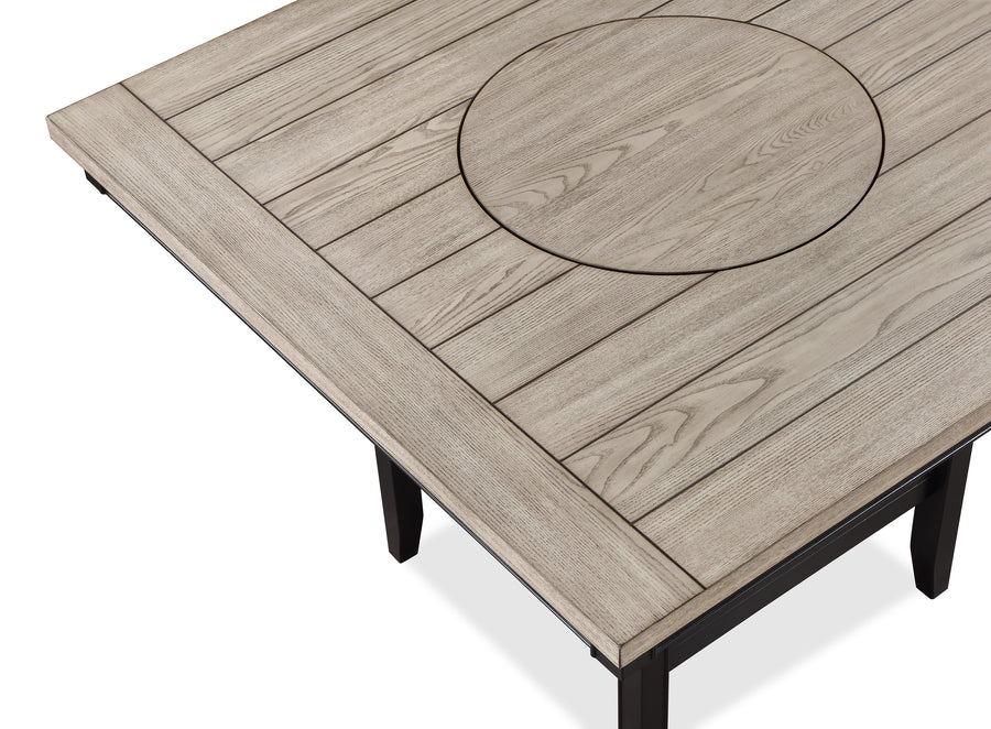 Fulton Light Grey Counter Height Dining Set with Lazy Susan, Chairs & Bench | Contemporary Dining Style