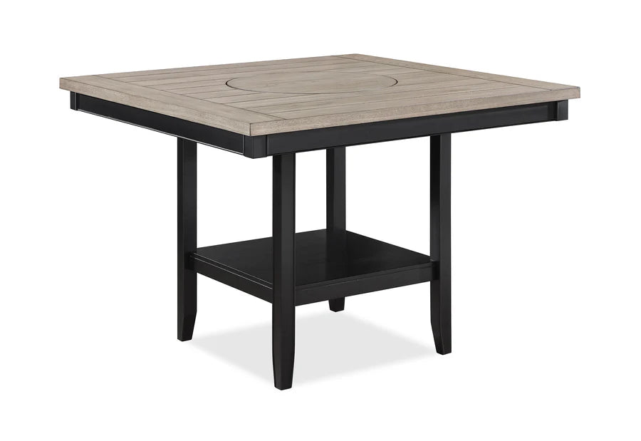 Fulton Light Grey Counter Height Dining Set with Lazy Susan, Chairs & Bench | Contemporary Dining Style