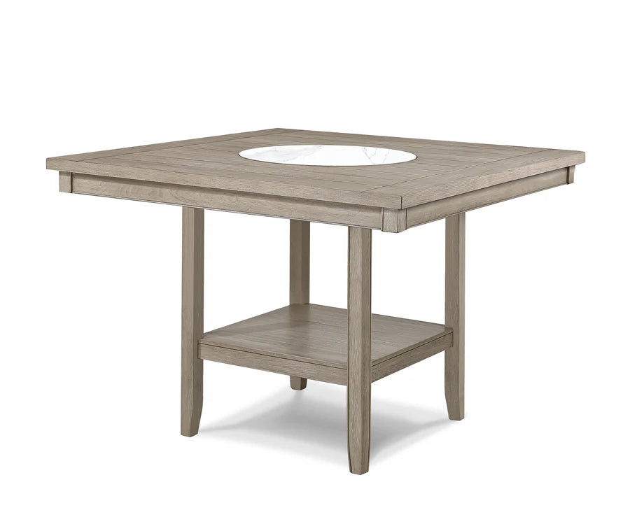 Fulton White Oak Counter Height Dining Set with Faux Marble Lazy Susan, Chairs & Bench