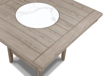 Fulton White Oak Counter Height Dining Set with Faux Marble Lazy Susan, Chairs & Bench