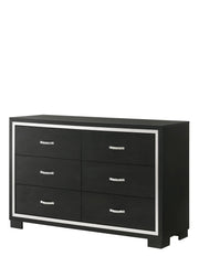 Gennro Black 6-Drawer Dresser with Chrome Trim