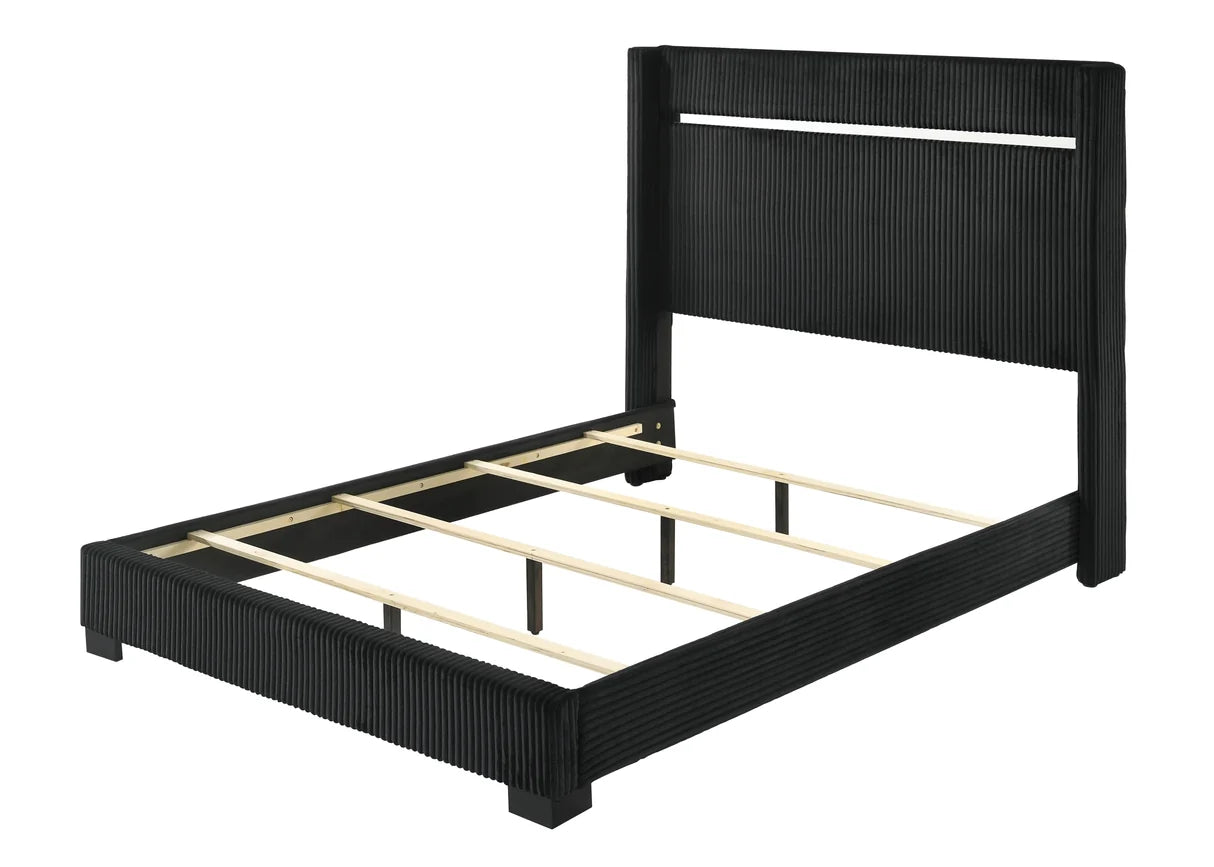 Gennro Black Fluted Panel Platform Bed