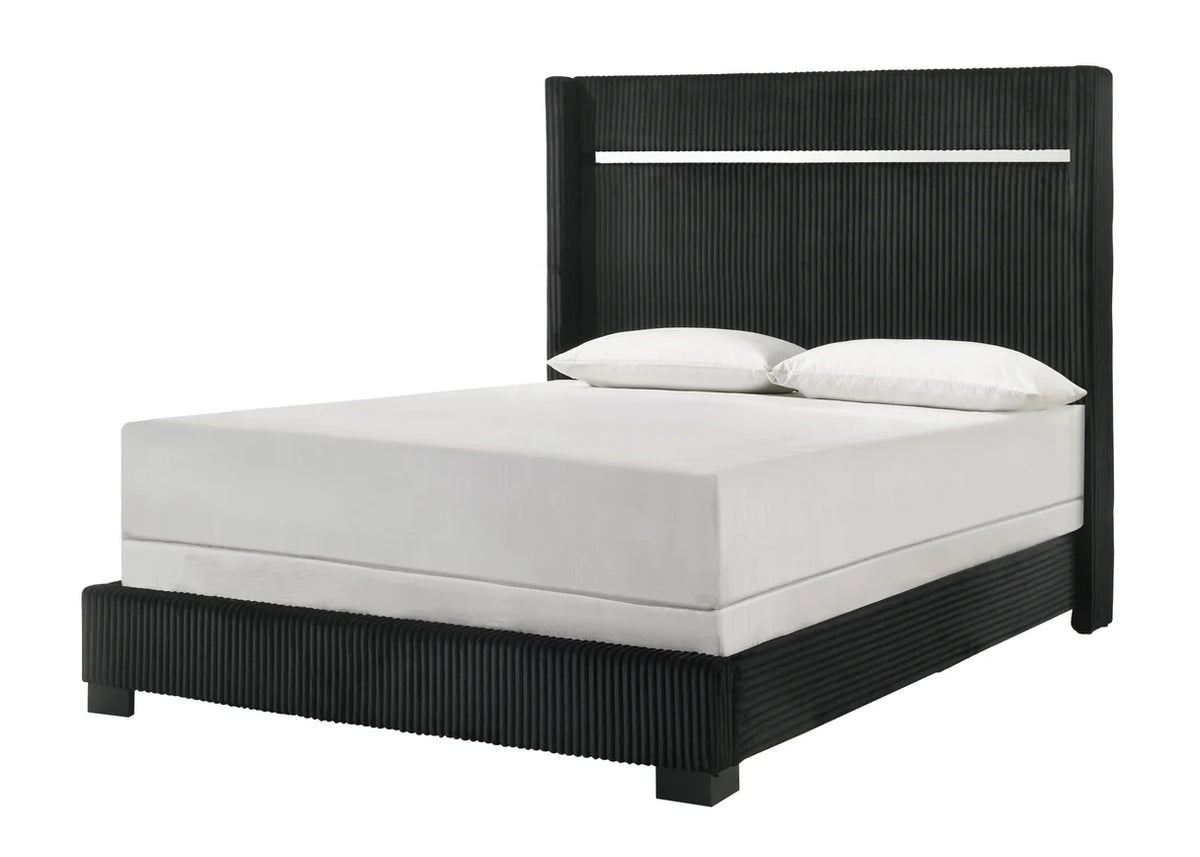 Gennro Black Fluted Panel Platform Bed