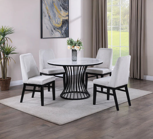 Hadley Cream Dining Set with Faux Marble Round Table & Upholstered Chairs | Contemporary Dining Collection