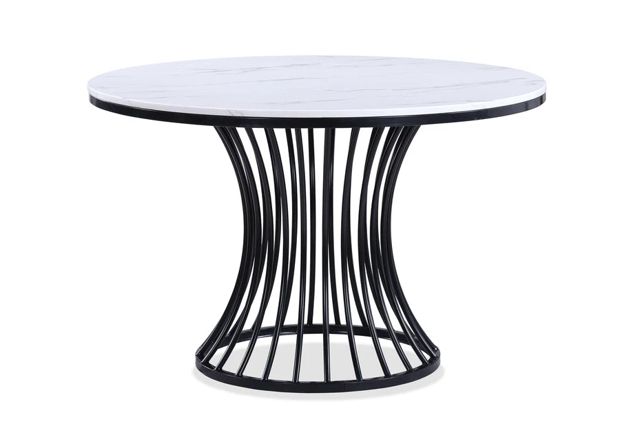 Hadley Light Grey Dining Set with Faux Marble Round Table & Upholstered Chairs | Contemporary Dining Style